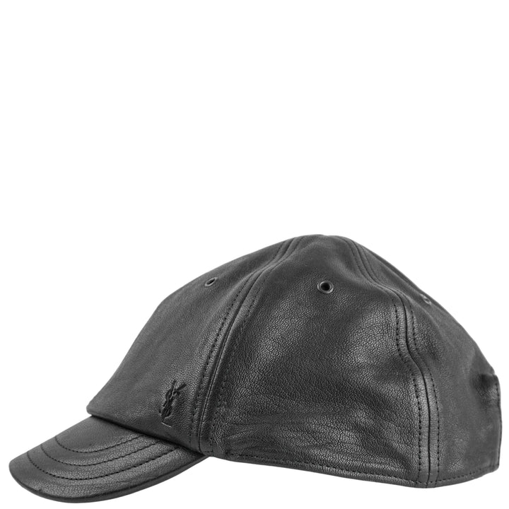 Saint Laurent Leather Cap With Small Visor in Black - Discounts on Saint Laurent at UAL