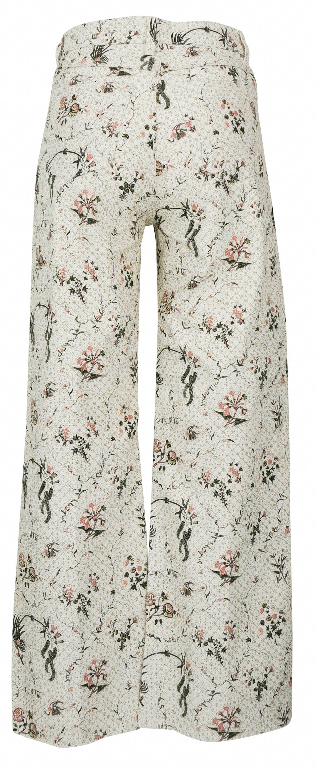 Giambattista Floral Print Wide Leg Cropped Jeans in White/Green Multi - Discounts on Giambattista Valli at UAL