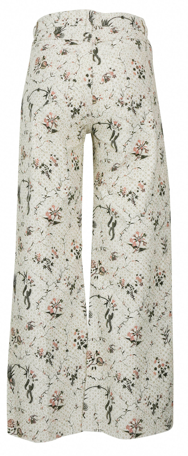Giambattista Floral Print Wide Leg Cropped Jeans in White/Green Multi - Discounts on Giambattista Valli at UAL