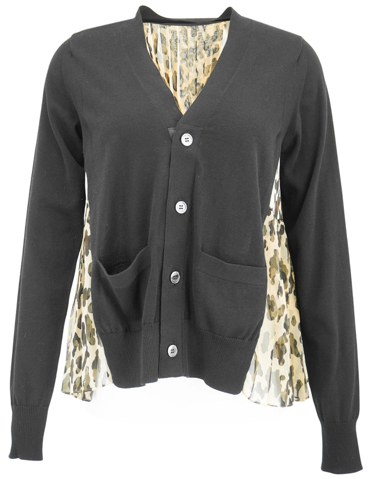 Sacai Cardigan in Black/Leopard Print