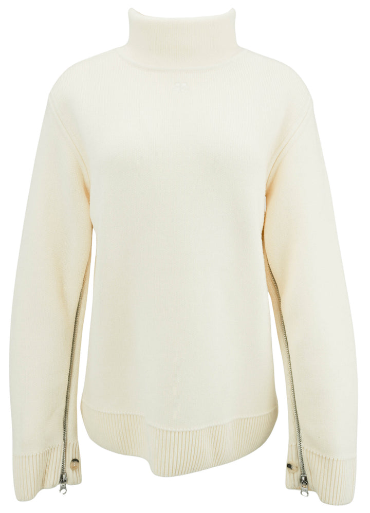 Courrèges Maxi Sweater with Zipper Detail in Natural