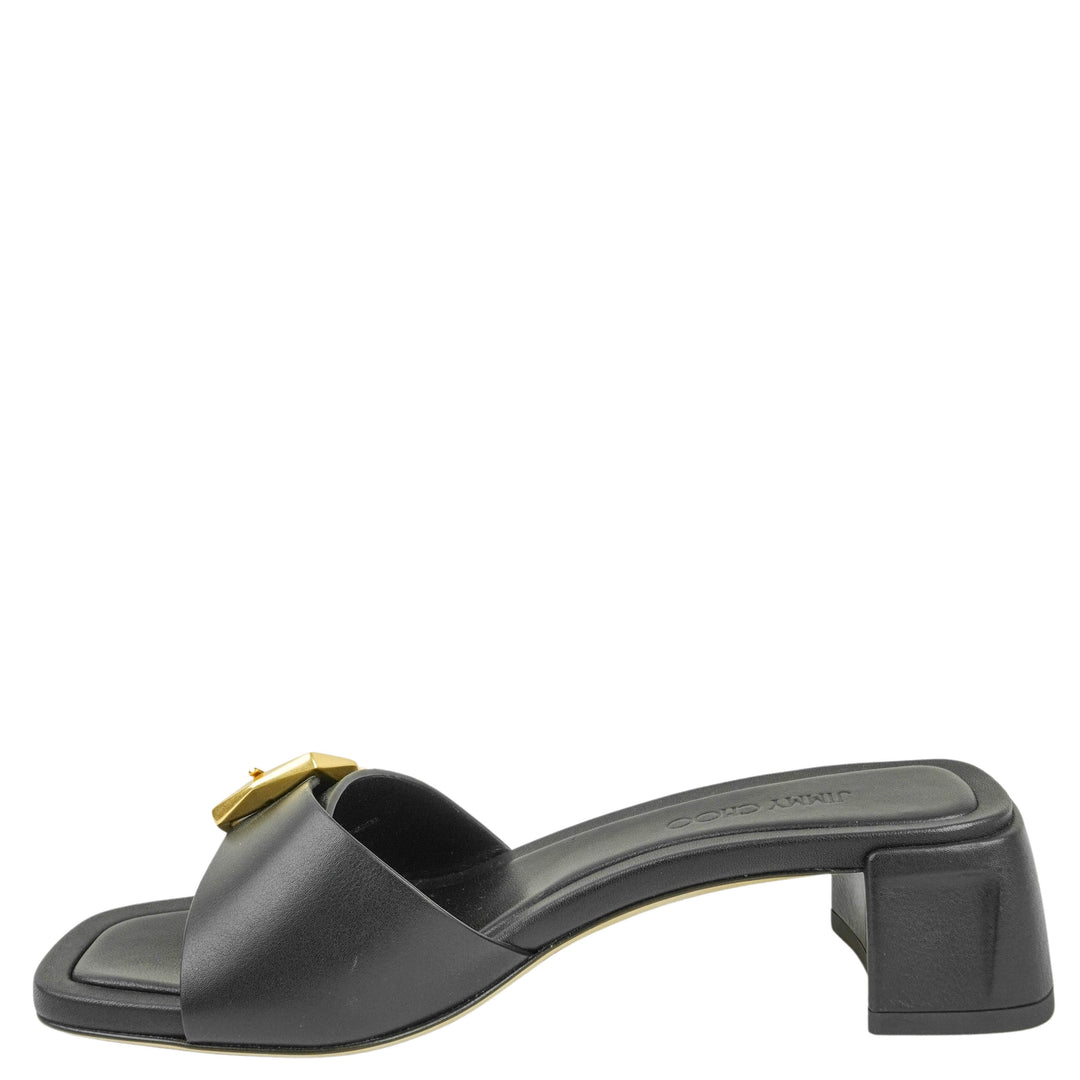 Jimmy Choo Hawke Mules in Black and Gold - Discounts on Jimmy Choo at UAL