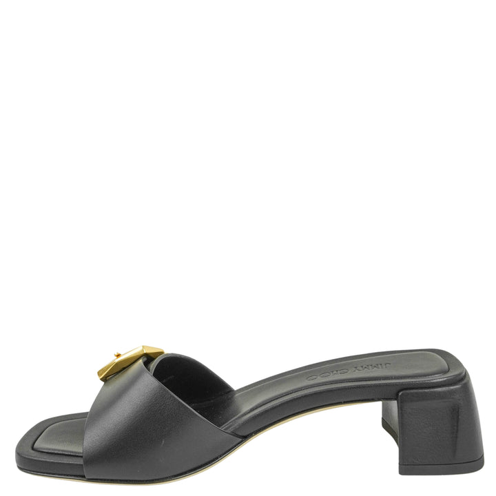 Jimmy Choo Hawke Mules in Black and Gold - Discounts on Jimmy Choo at UAL