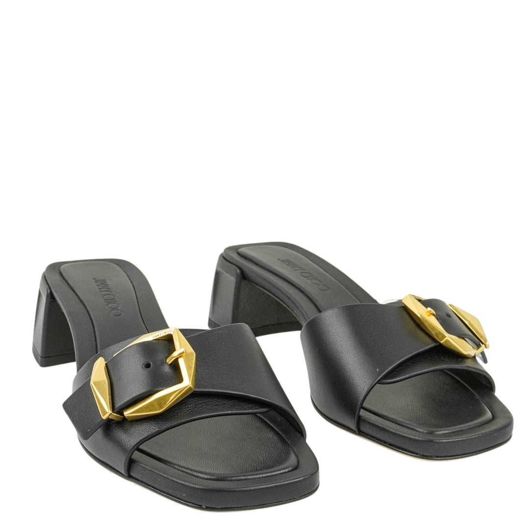 Jimmy Choo Hawke Mules in Black and Gold - Discounts on Jimmy Choo at UAL
