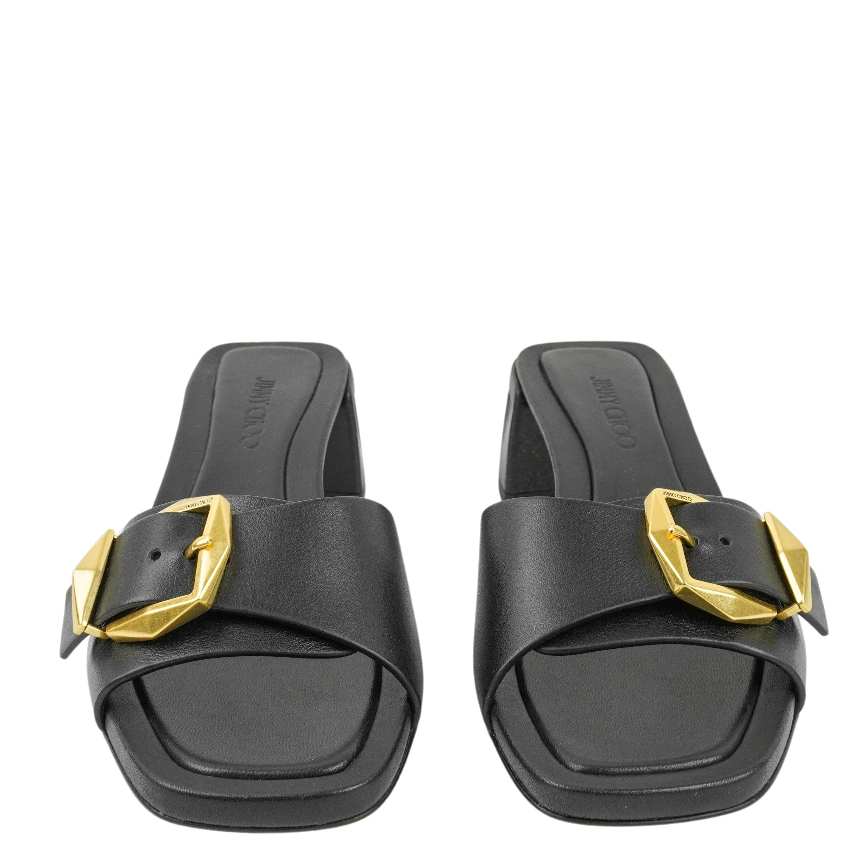 サンダル・ミュール Jimmy Choo Black leather Staz mules (STAZMULE50GWG BLACK) Jimmy Choo Skye 70mm Leather Mules | Black | FARFETCH