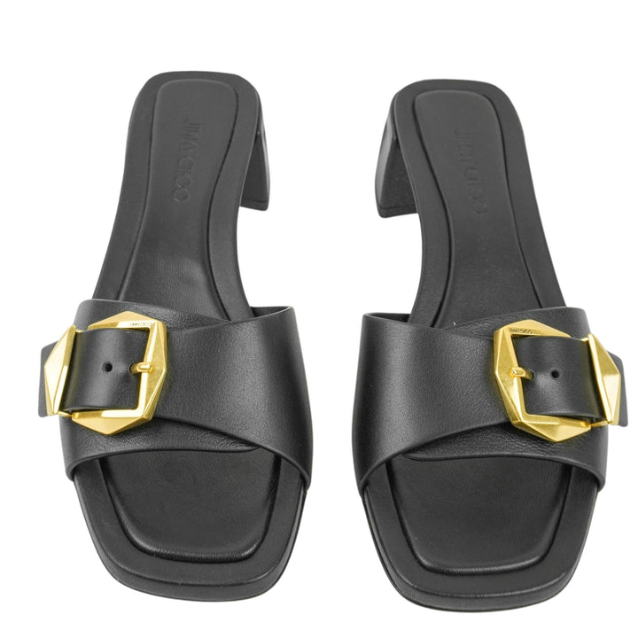 Jimmy Choo Hawke Mules in Black and Gold - Discounts on Jimmy Choo at UAL