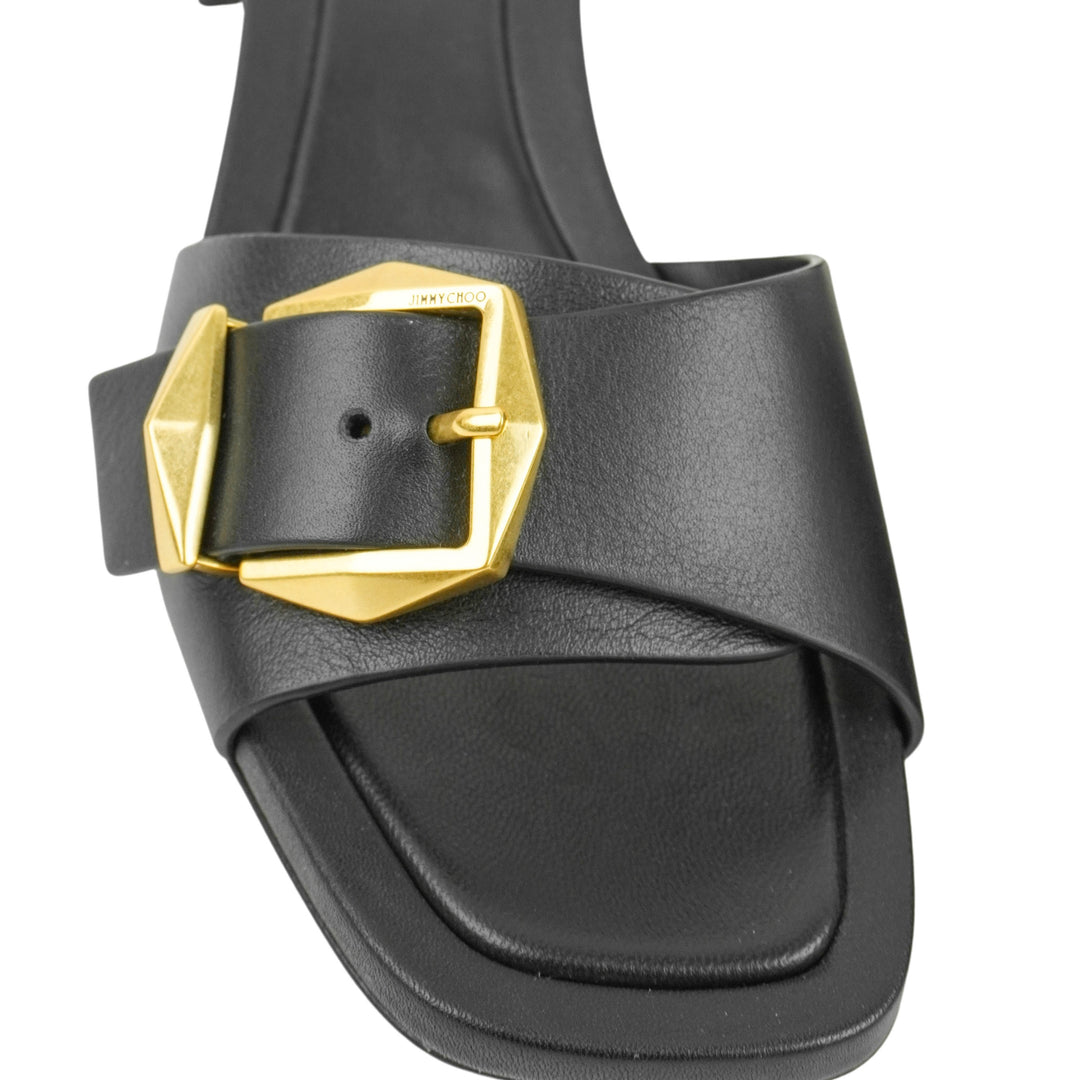 Jimmy Choo Hawke Mules in Black and Gold - Discounts on Jimmy Choo at UAL