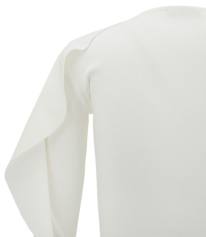 Mugler Ruffle Long Sleeve Top in Warm White - Discounts on Mugler at UAL