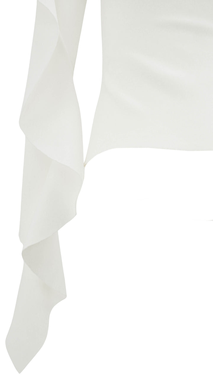 Mugler Ruffle Long Sleeve Top in Warm White - Discounts on Mugler at UAL