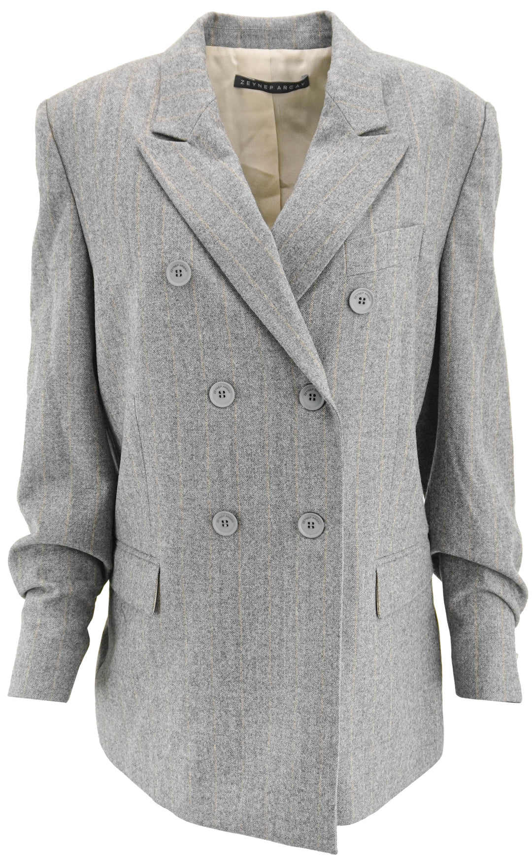 Zeynep Arcay Pinstripe Double Breasted Blazer in Grey - Discounts on Zeynep Arcay at UAL
