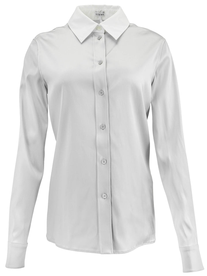 Loewe Long Sleeve Silk Shirt in Stone Grey - Discounts on LOEWE at UAL