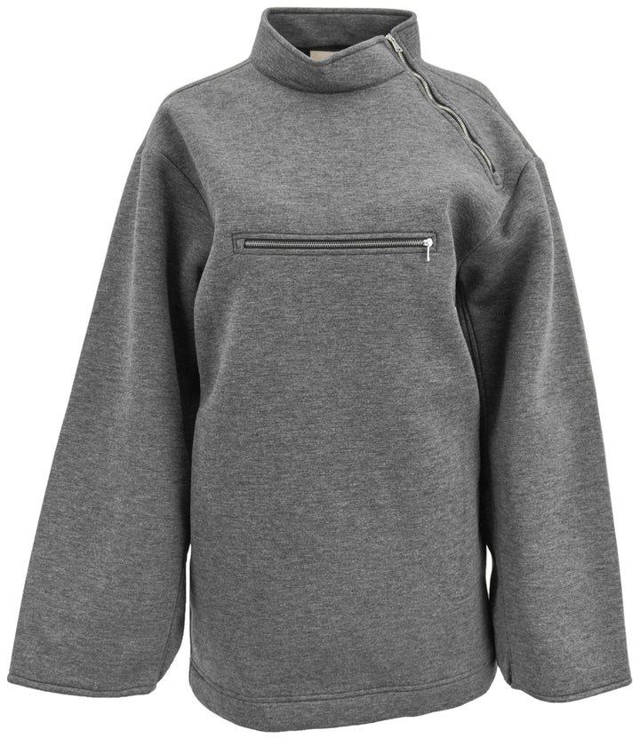 Plan C Collar Zip Viscose Scuba Jacket in Grey - Discounts on PLAN C at UAL