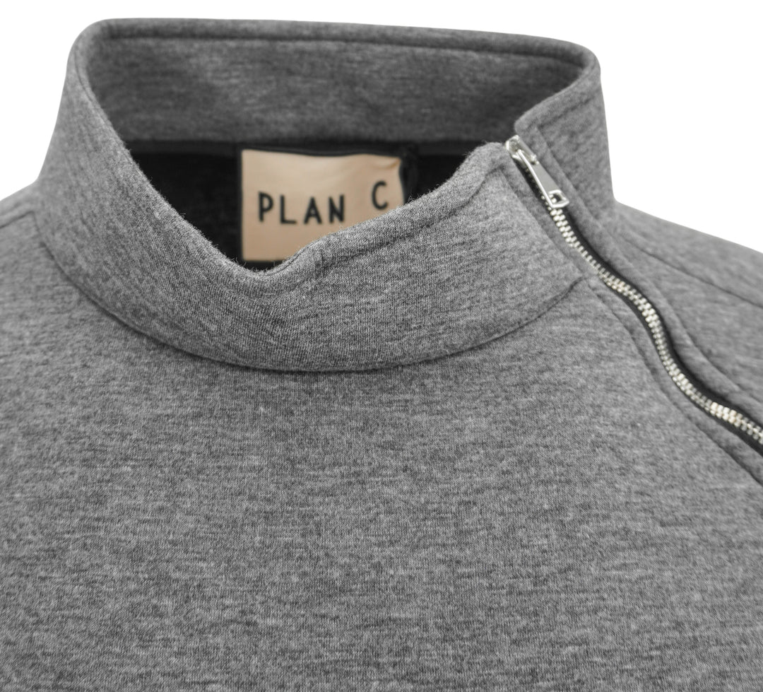 Plan C Collar Zip Viscose Scuba Jacket in Grey - Discounts on PLAN C at UAL