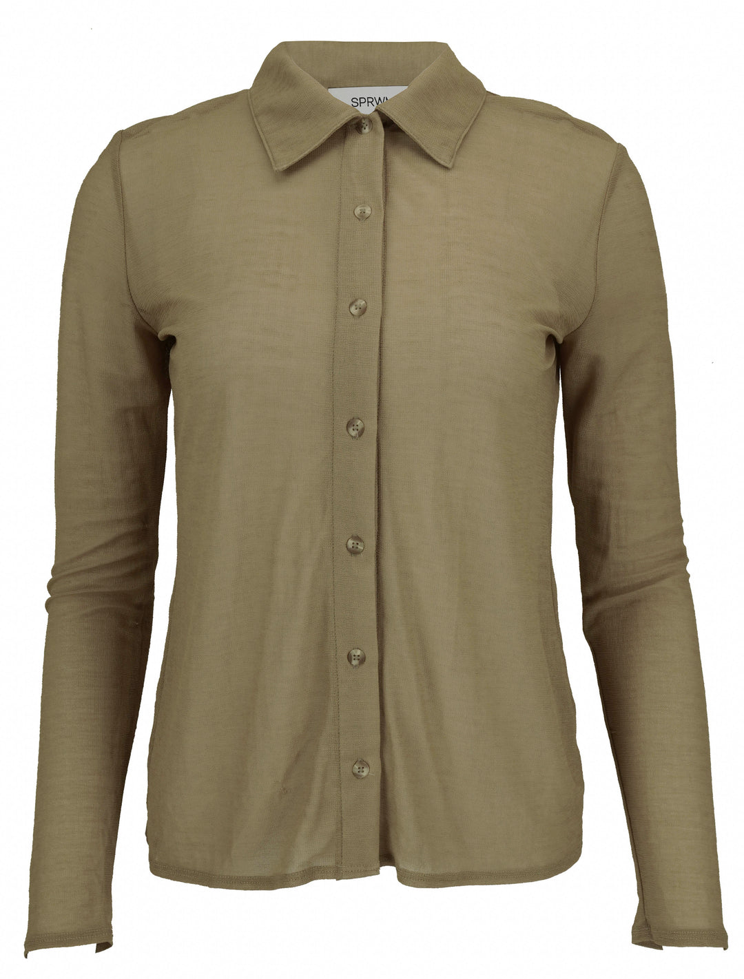 SPRWMN Mesh Knit Button Up Top in Khaki - Discounts on SPRWMN at UAL