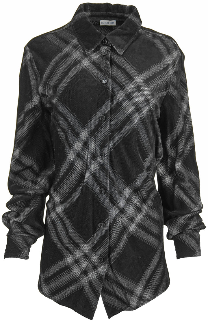 Burberry Check Button Up Shirt in Black and White - Discounts on Burberry at UAL