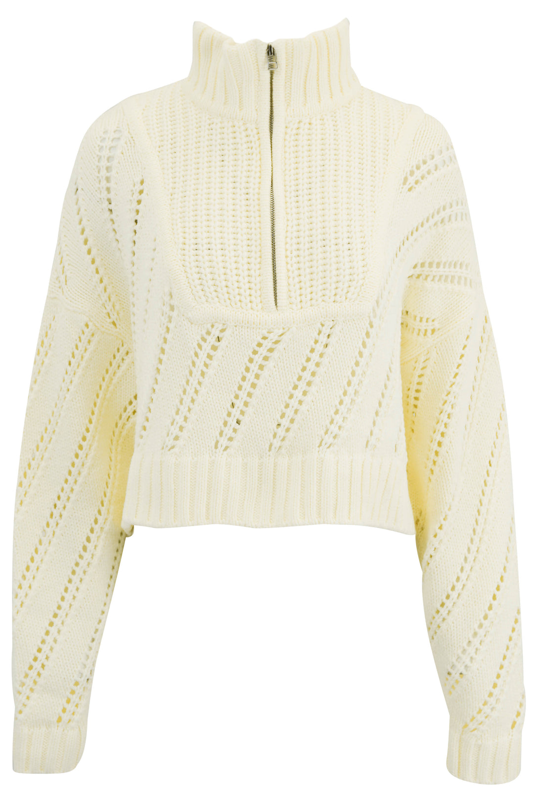 Staud Cropped Hampton Half Zip Sweater in Cream