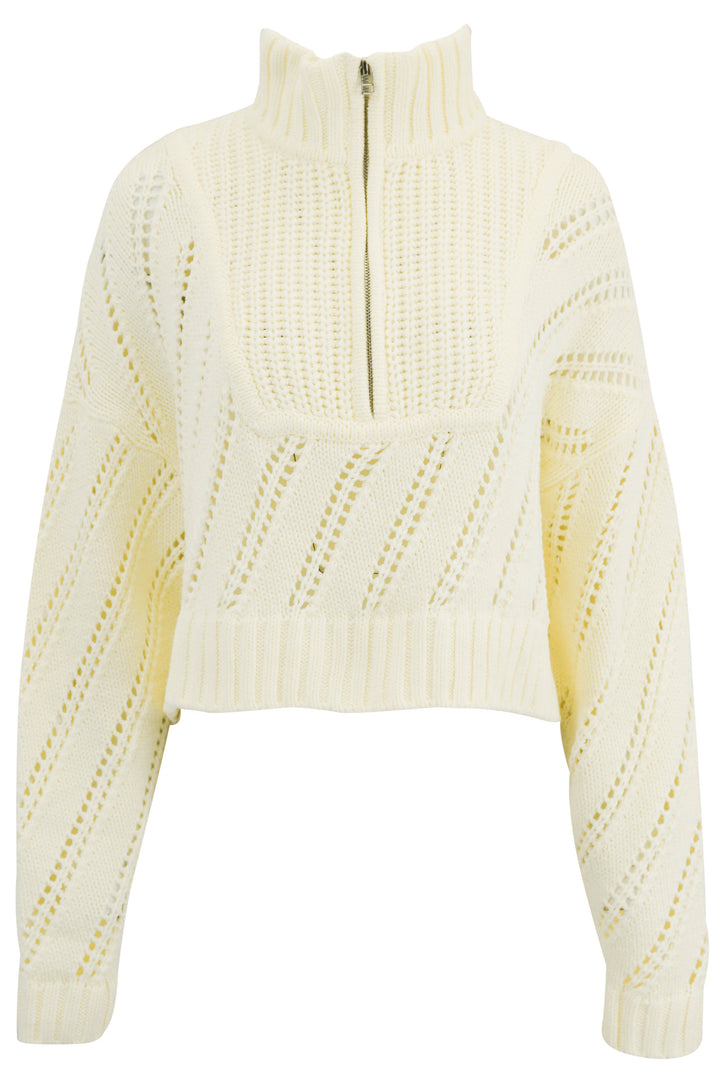 Staud Cropped Hampton Half Zip Sweater in Cream