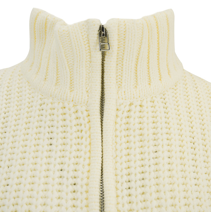 Staud Cropped Hampton Half Zip Sweater in Cream