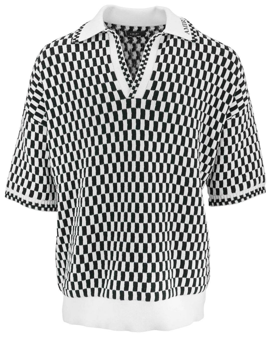 Amiri Checkered Knit Polo in Black and White - Discounts on Amiri at UAL