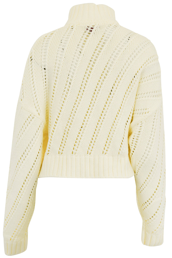 Staud Cropped Hampton Half Zip Sweater in Cream