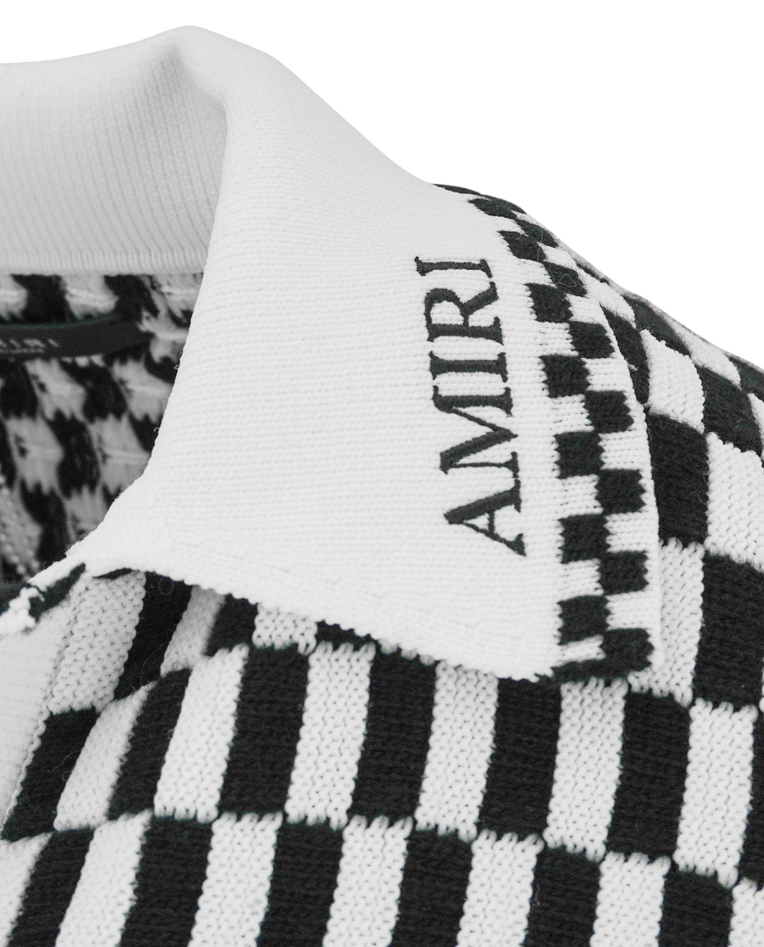 Amiri Checkered Knit Polo in Black and White - Discounts on Amiri at UAL