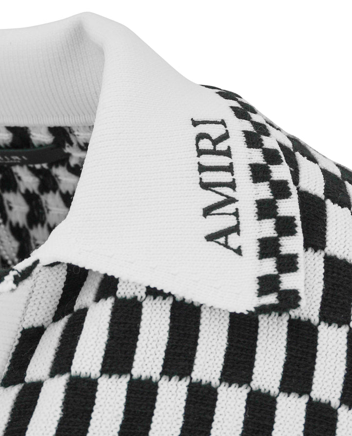 Amiri Checkered Knit Polo in Black and White - Discounts on Amiri at UAL