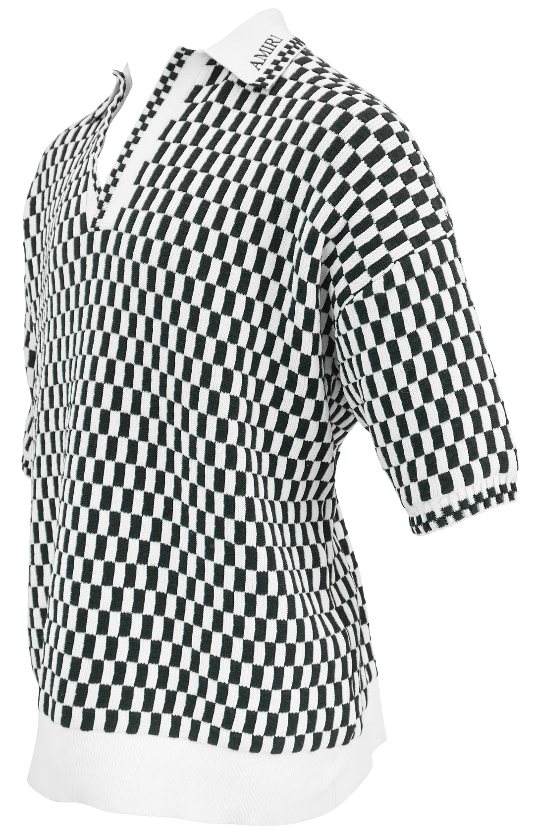 Amiri Checkered Knit Polo in Black and White - Discounts on Amiri at UAL