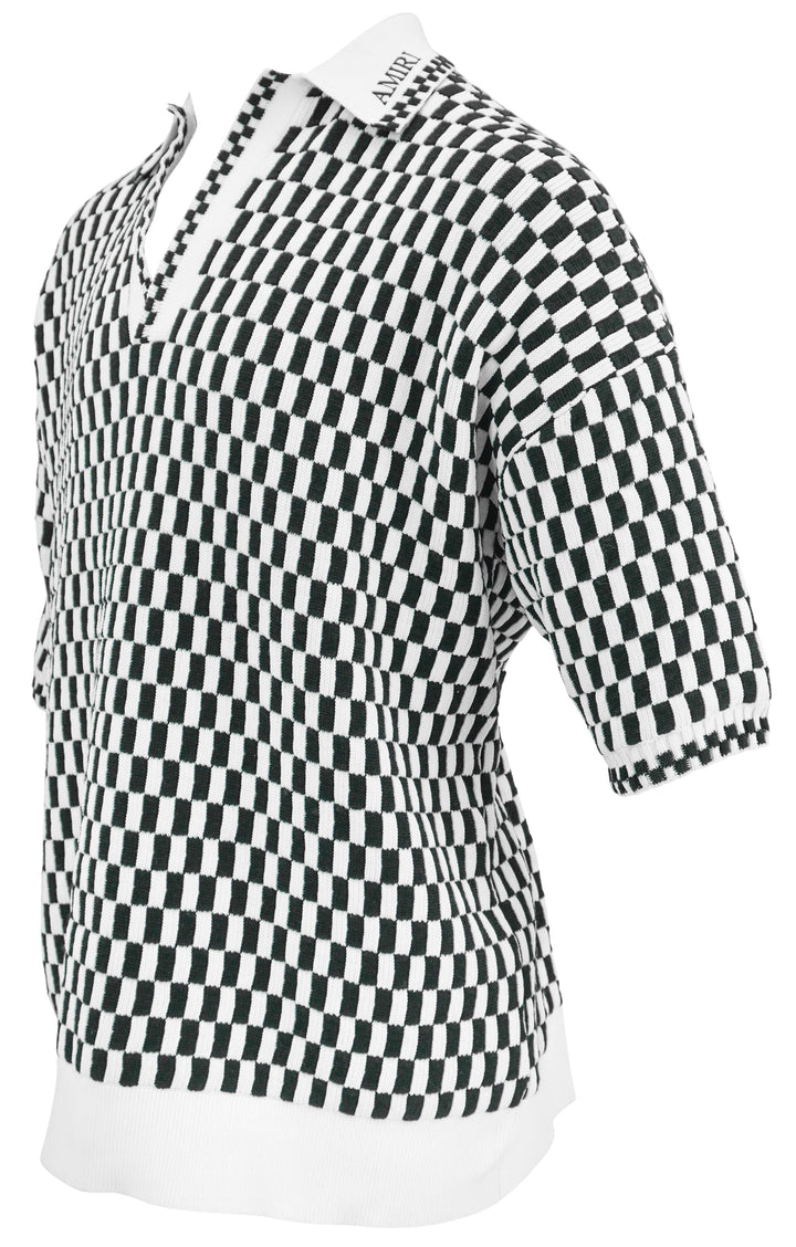 Amiri Checkered Knit Polo in Black and White - Discounts on Amiri at UAL