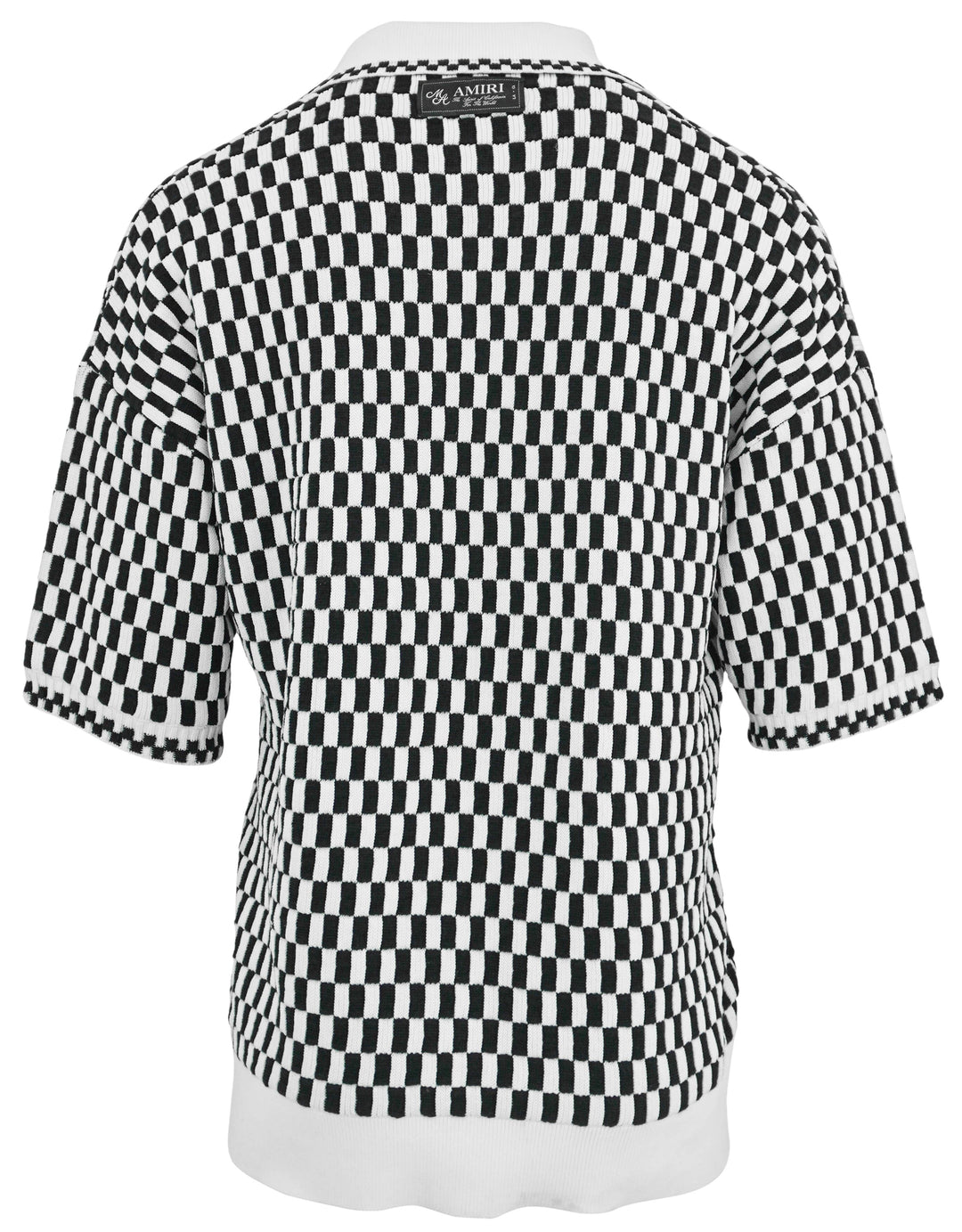 Amiri Checkered Knit Polo in Black and White - Discounts on Amiri at UAL