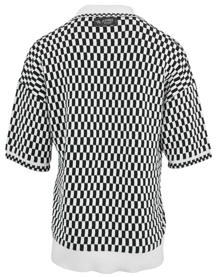 Amiri Checkered Knit Polo in Black and White - Discounts on Amiri at UAL
