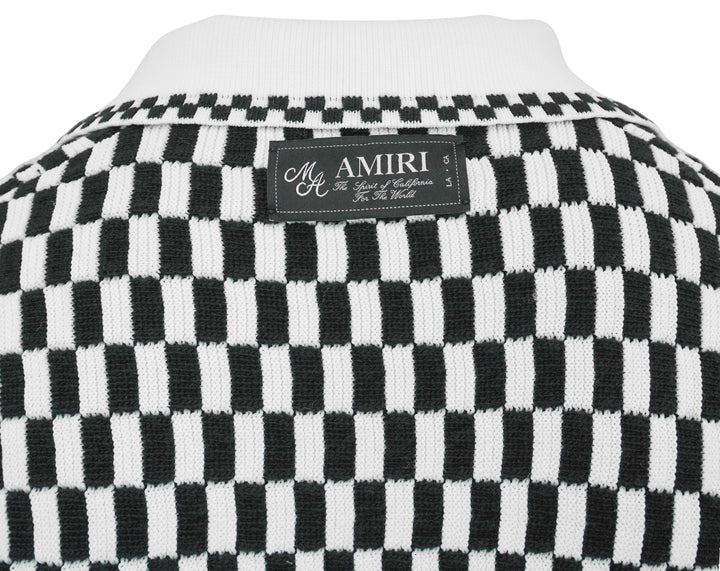 Amiri Checkered Knit Polo in Black and White - Discounts on Amiri at UAL