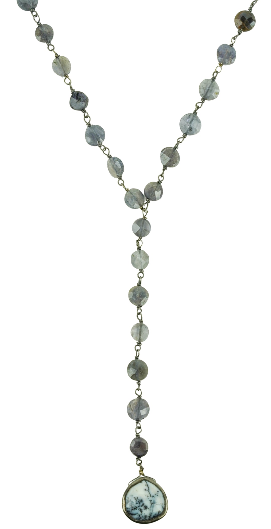 Ela Rae Yaeli Coin Necklace in Iolite/Dendrite Opal - Discounts on Ela Rae at UAL