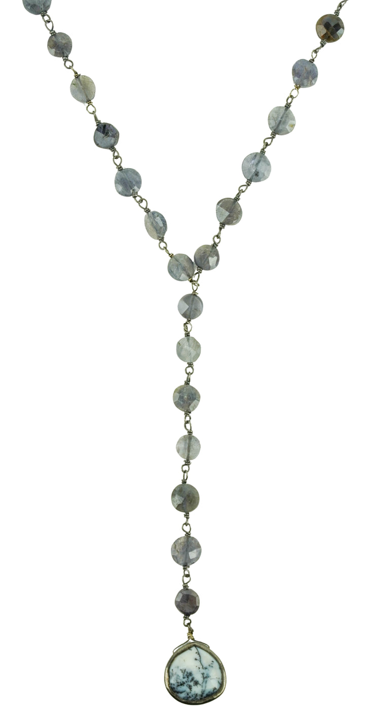 Ela Rae Yaeli Coin Necklace in Iolite/Dendrite Opal - Discounts on Ela Rae at UAL