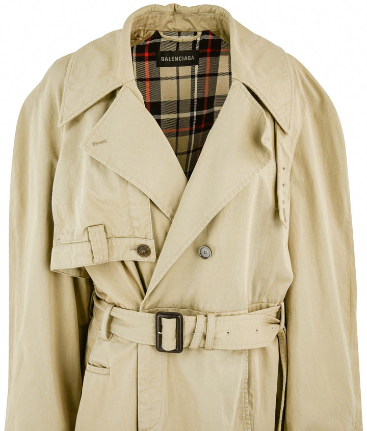 Balenciaga Oversized Asymmetrical Trench Coat in Beige - Discounts on Balenciaga at UAL