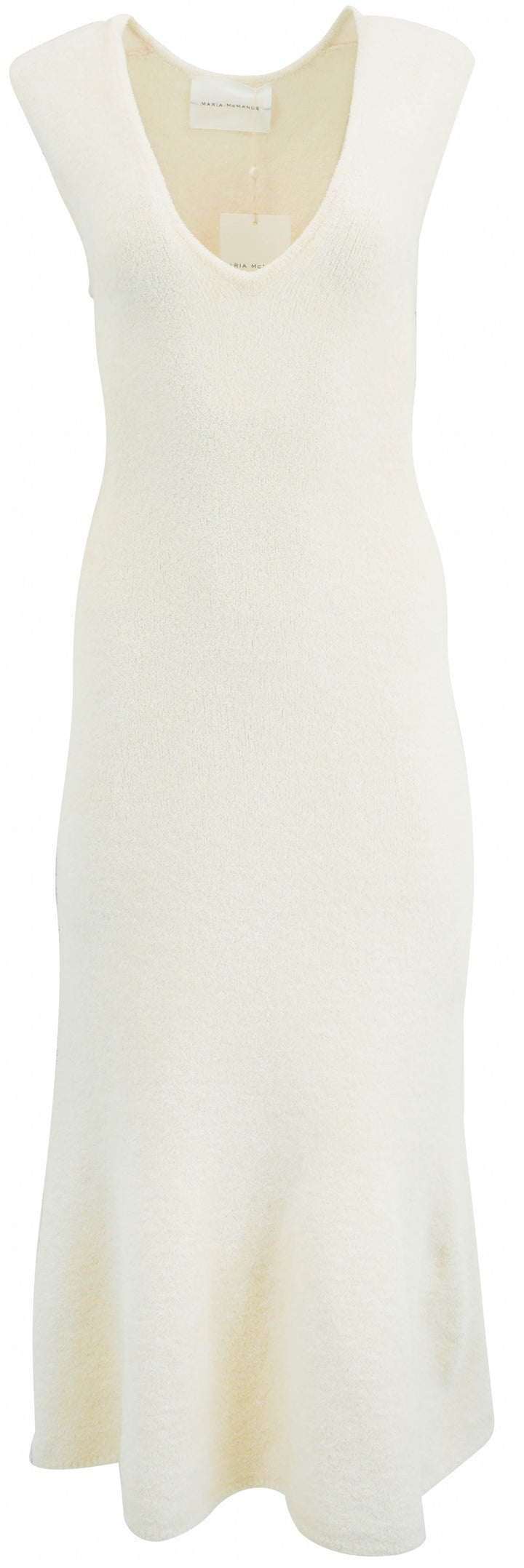 Maria McManus Knit Deep V Neck Fluted Dress in Off White - Discounts on Maria McManus at UAL