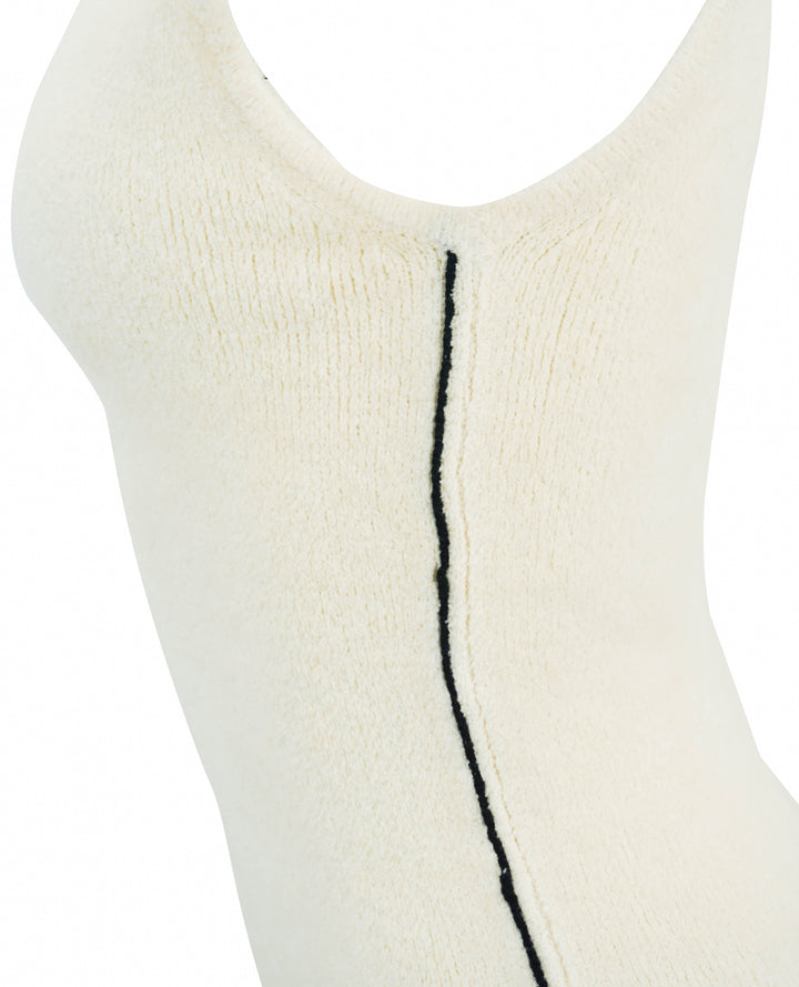Maria McManus Knit Deep V Neck Fluted Dress in Off White - Discounts on Maria McManus at UAL