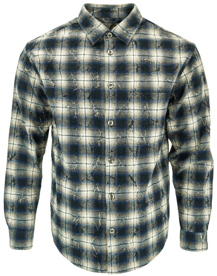 Tintoria Mattei 954 Distressed Flannel in Navy/Black Plaid