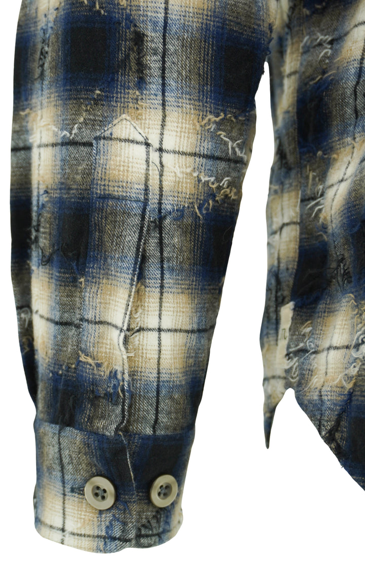 Tintoria Mattei 954 Distressed Flannel in Navy/Black Plaid