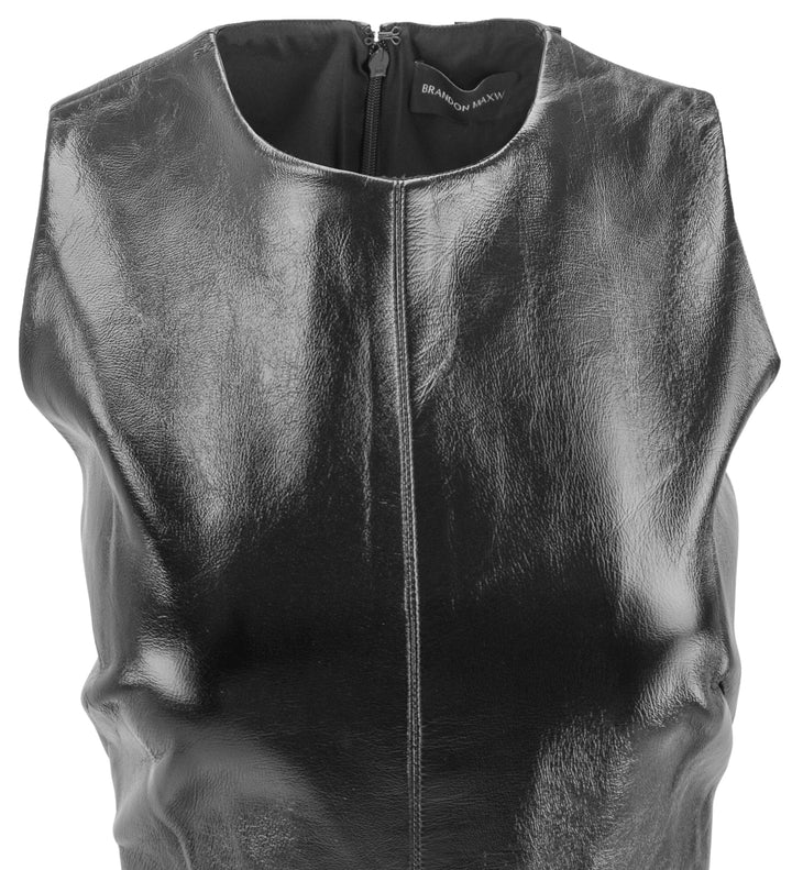 Brandon Maxwell Audrey Glazed Leather Column Dress in Black - Discounts on Brandon Maxwell at UAL