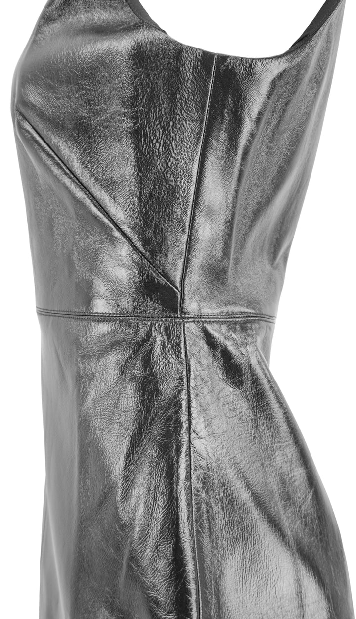 Brandon Maxwell Audrey Glazed Leather Column Dress in Black - Discounts on Brandon Maxwell at UAL