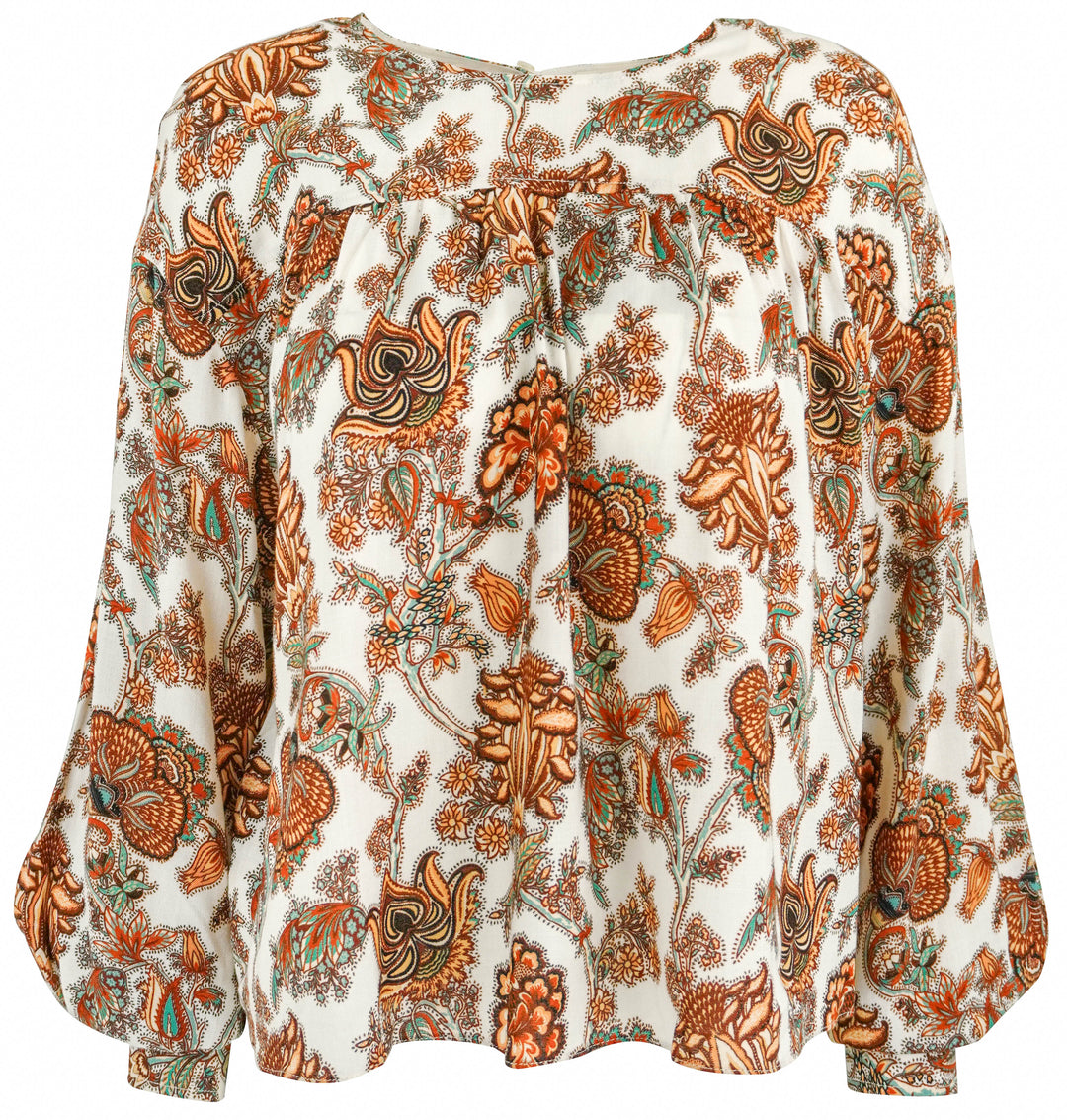 Ulla Johnson Floral Print Top in Rust Multi - Discounts on Ulla Johnson at UAL