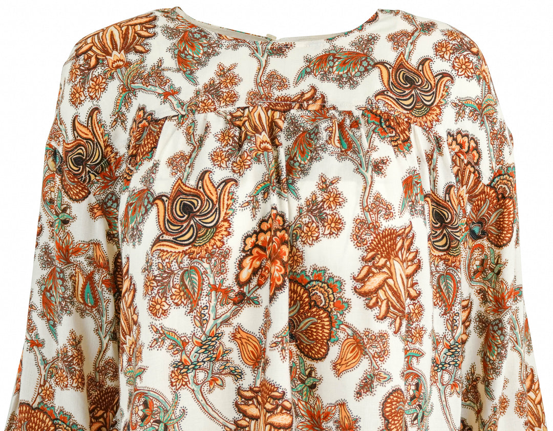 Ulla Johnson Floral Print Top in Rust Multi - Discounts on Ulla Johnson at UAL
