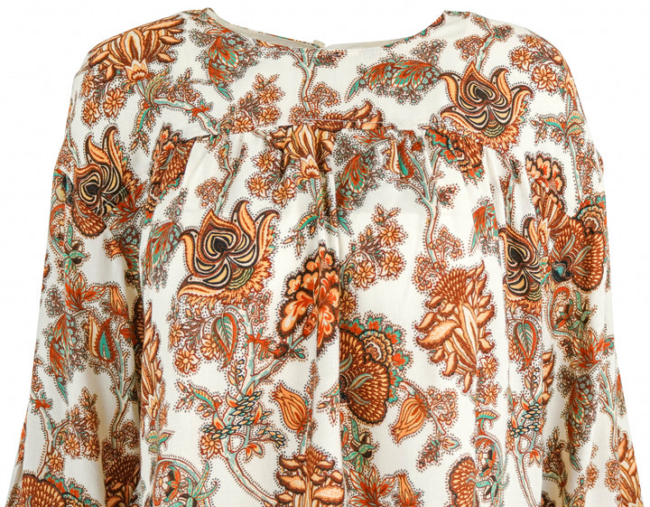 Ulla Johnson Floral Print Top in Rust Multi - Discounts on Ulla Johnson at UAL
