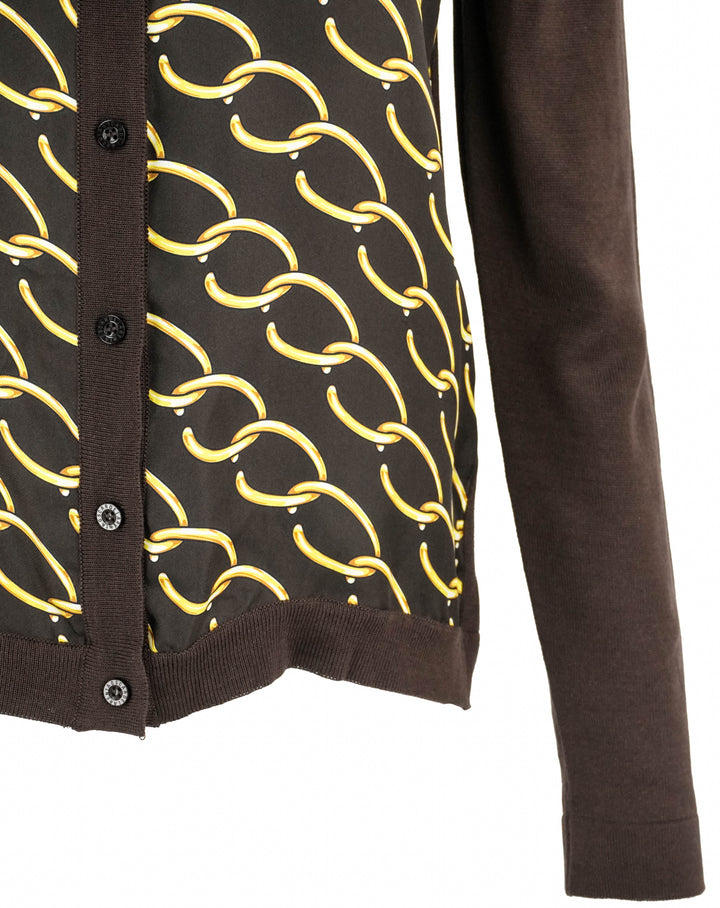 Oscar de la Renta Silk Knit Cardigan in Brown - Discounts on Oscar de la Renta at UAL