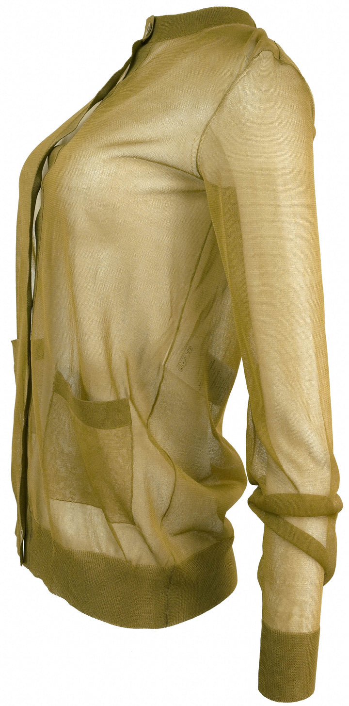 Saint Laurent Sheer Silk Cardigan in Gold - Discounts on Saint Laurent at UAL