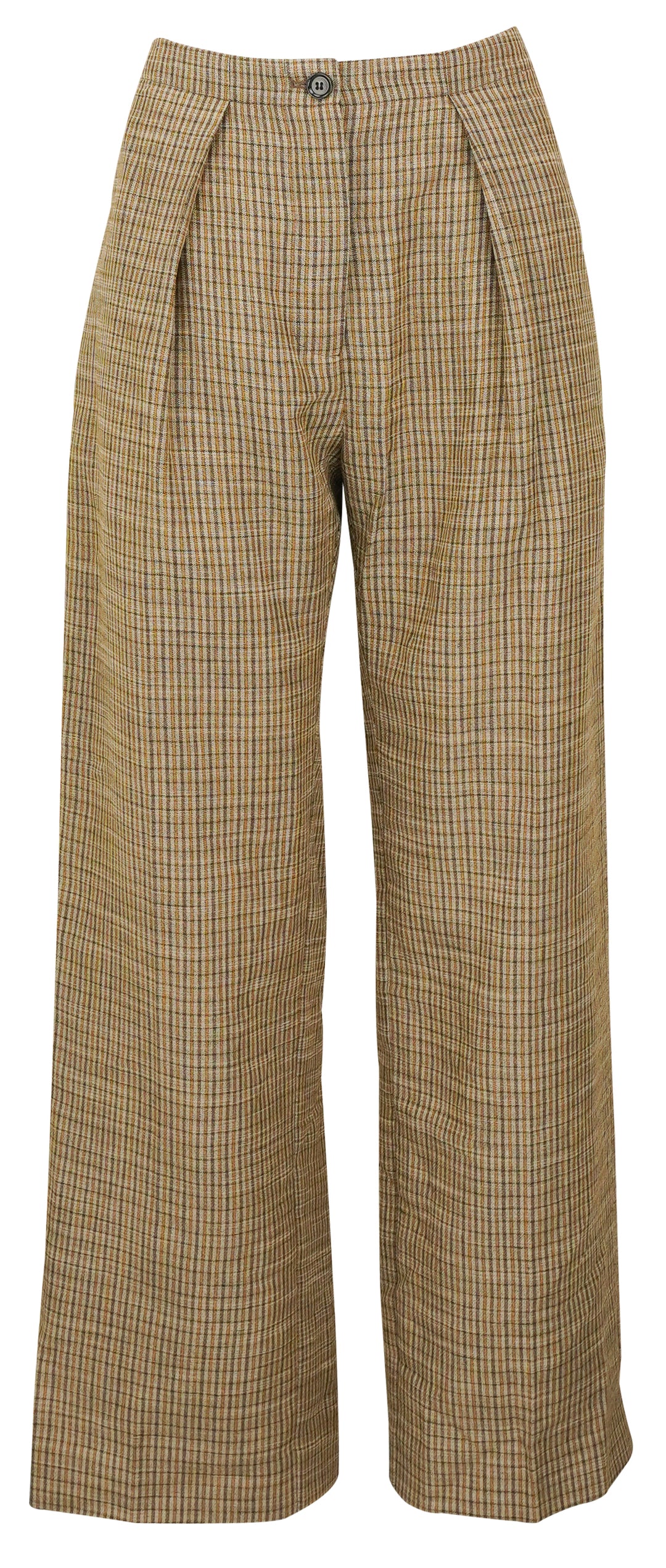 Acne Studios Plaid Print Trousers in Beige/Brown/Gold - Discounts on Acne Studios at UAL