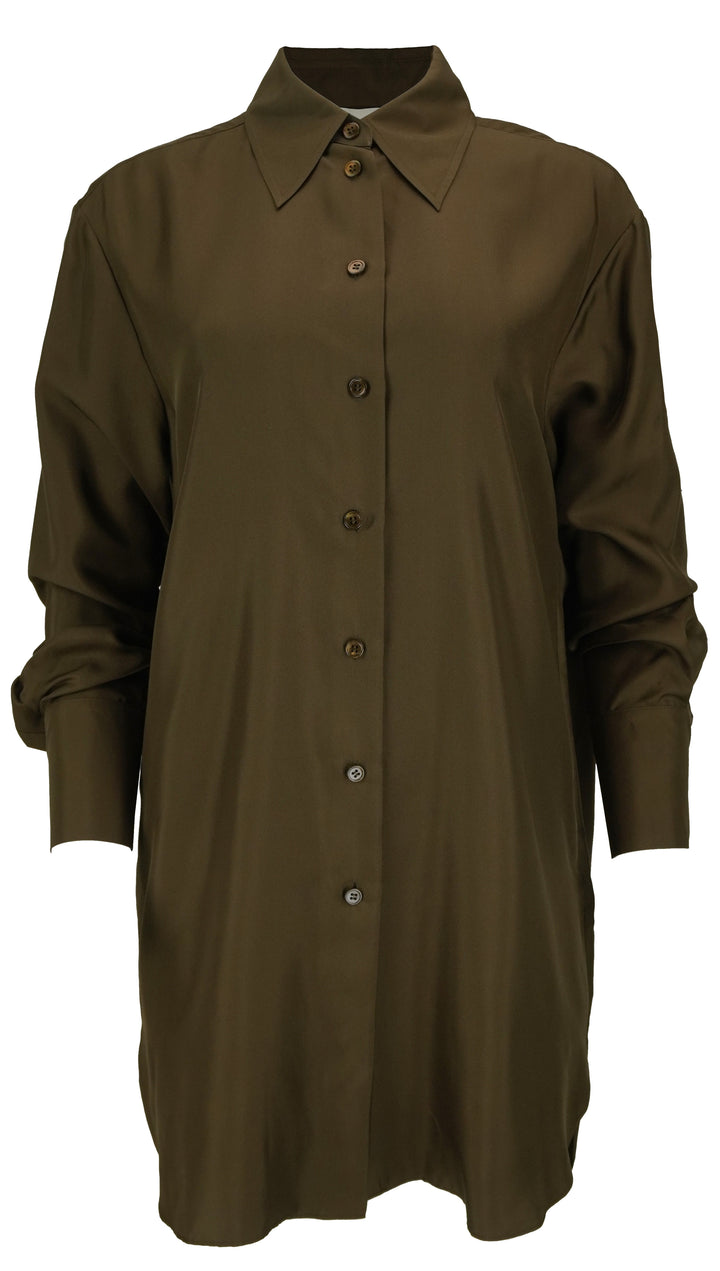 Róhe Oversized Silk Shirt in Forest - Discounts on Róhe at UAL