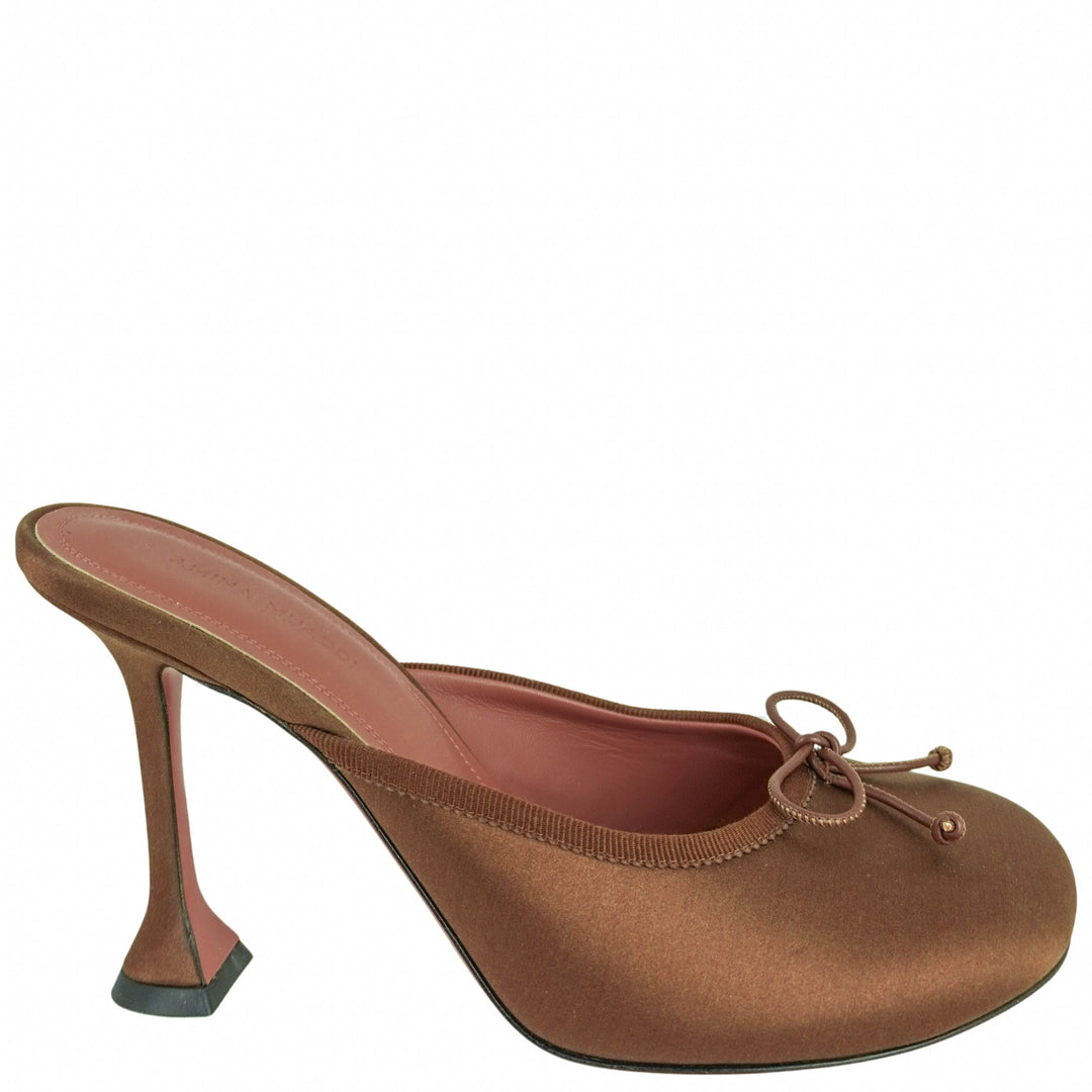 Amina Muaddi Lila Satin Slippers in Mocha - Discounts on Amina Muaddi at UAL