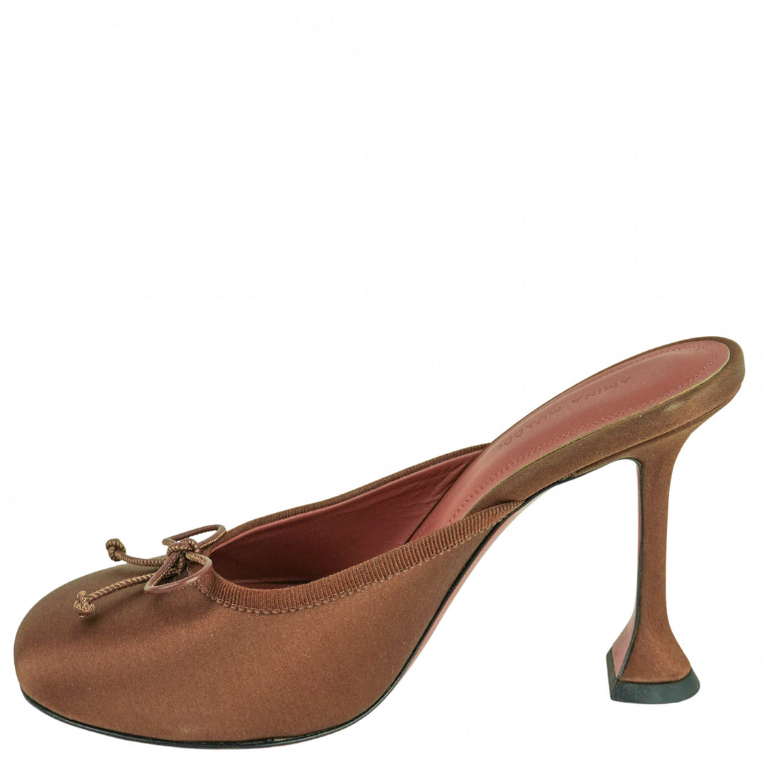 Amina Muaddi Lila Satin Slippers in Mocha - Discounts on Amina Muaddi at UAL