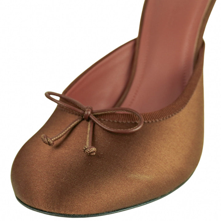 Amina Muaddi Lila Satin Slippers in Mocha - Discounts on Amina Muaddi at UAL